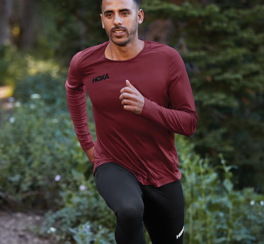 Tops Mens - Hoka One One Performance Long Sleeve - Brown - VTAIWBF-38